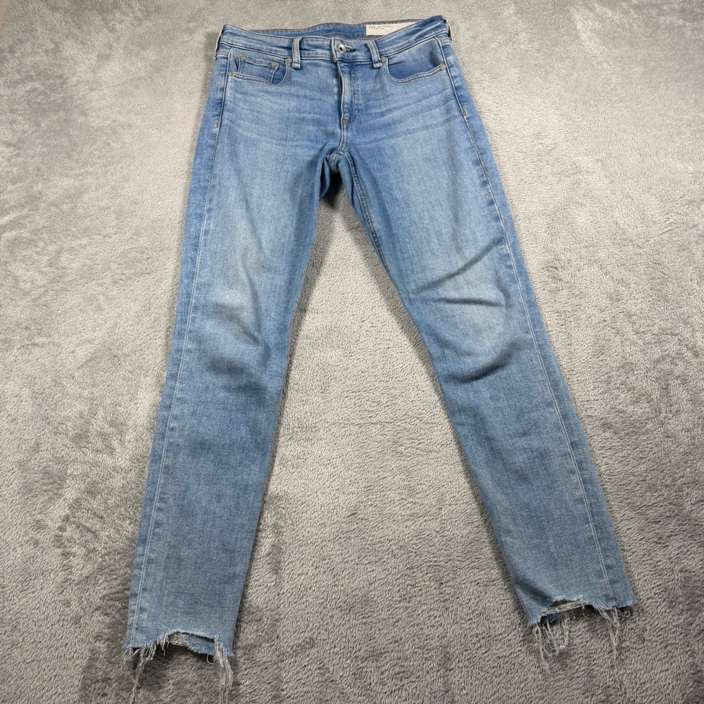Rag & Bone Cate Mid-Rise Ankle Skinny Jeans Women 27 Blue Distressed Raw Hem